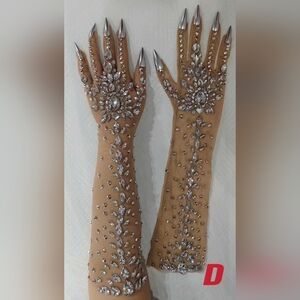 Rhinestone embellished gloves special occasion